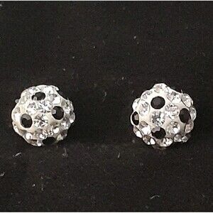 14k Yellow Gold Post earrings Soccer Ball Black White Crystal disco ball style